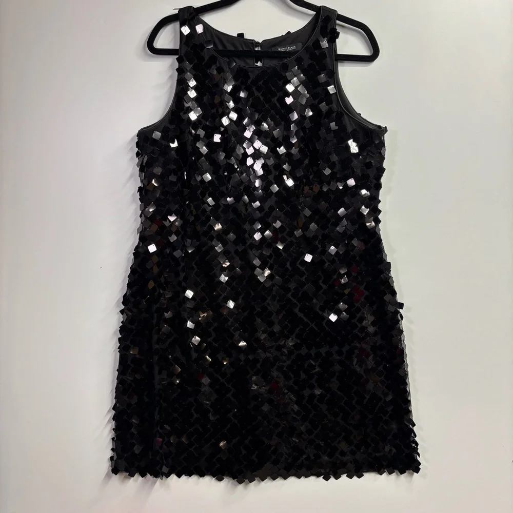 White House Black Market Sleeveless Black Sequin Mini Dress - Size: 14 - Picture 1 of 6